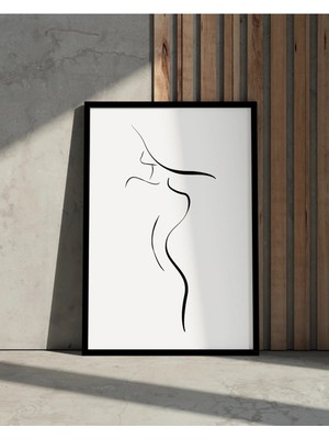 Rosaart Ahşap Çerçeveli Tablo - Line Art Soyut Kadın Figürü Duvar Tablosu - Duvar Dekoru - Çerçeveli Poster