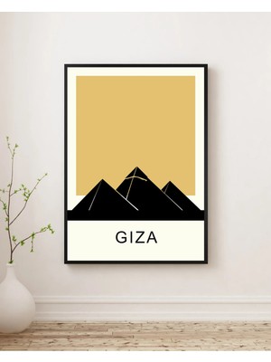 Rosaart Mısır Piramitleri Slüeti Ahşap Çerçeveli Tablo, Modern Minimal Dekor Poster - Egypt Giza Tasarım