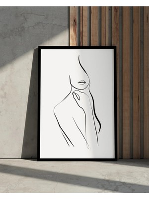 Rosaart Ahşap Çerçeveli Tablo - Line Art Soyut Kadın Figürü Duvar Tablosu - Duvar Dekoru - Çerçeveli Poster