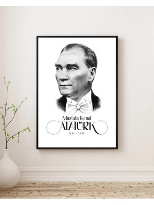 Rosaart Atatürk Portresi- Siyah Ahşap Çerçeveli Tablo -Mustafa Kemal Atatürk Çerçeveli Poster-Dijital Baskı