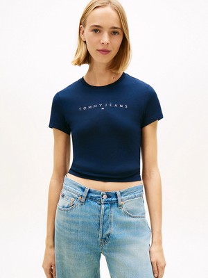 Tommy Hilfiger Tjw Dar Kesim Lineer Kadın Mavi T-Shirt DW0DW183980G0