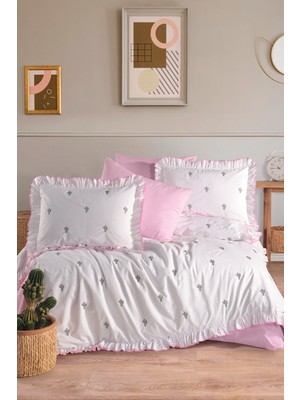 nordqueen Ranforce %100 Pamuk Nakışlı Fırfırlı Nevresim Seti Ellas V1