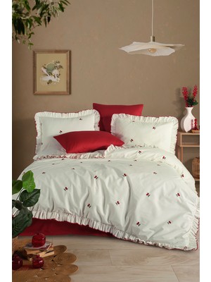 nordqueen Ranforce %100 Pamuk Nakışlı Fırfırlı Nevresim Seti Leva V1