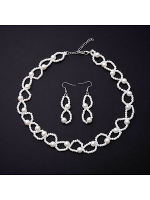 Shiklik 2 Adet Beyaz Renk Zarif Tasarımıyla Inci Takı Seti Küpe, Kolye