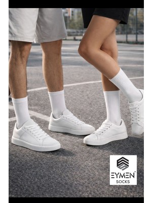 3' Lü Paket Unisex Rahat Fitilli Kolej & Tenis Çorabı Düz Renk Beyaz | Pamuklu Uzun (Kadın & Erkek)