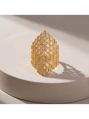 Ferizz Altın Kaplama Desenli Hint Model Kadın Yüzük YZK-515