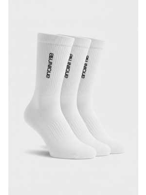 Allunique Beyaz Crew Spor Çorap 3'lü Paket Supima Pamuklu ve Havlu Örgülü (Yastıklamalı) Taban