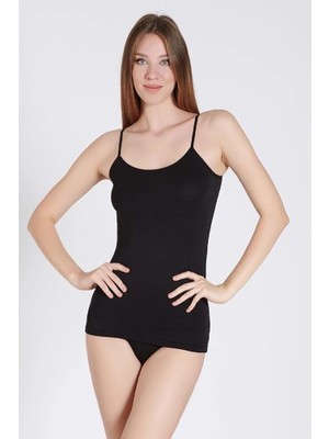 Belinay Kadın Kare Yaka Ip Askılı Pamuklu Siyah Atlet