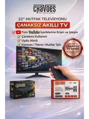 Chavoes 22 Inç Mutfak Tv + Android Box | Çanak Antensiz Wifi Tv | Askı Aparatı Hediyeli