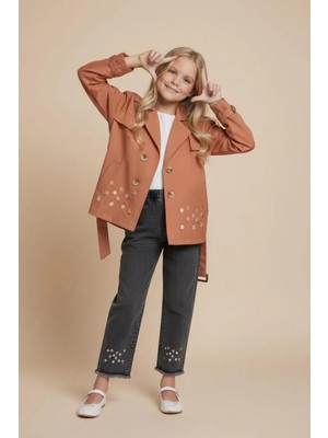 Lea Kids Kız Çocuk Bayramlık 3lü Trençkotlu Pantalon Badi Takım
