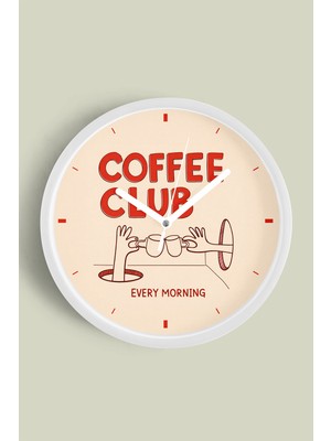 JHAAR Modern Yazılı Tasarım - '' Coffee Club '' Mutfak Duvar Saati - 25CM - Önü Camlı Beyaz Kasa