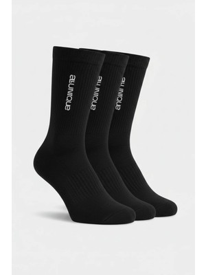 Allunique Siyah Crew Spor Çorap 3'lü Paket Supima Pamuklu ve Havlu Örgülü (Yastıklamalı) Taban