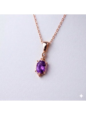 GIBYJEWEL Antika Tarz Pırlanta Modeli Mor Taşlı Rose Kaplama 925 Ayar Gümüş Vintage Kolye