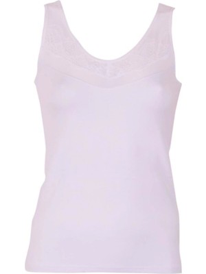 Belinay Kadın Dantel Detaylı Transparan Beyaz Atlet