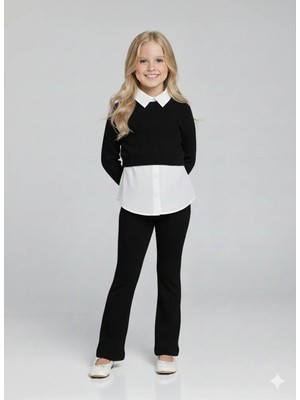 Lea Kids Kız Çocukları Çizgili Pantalon Gömlek Detaylı Bluz Bayramlık Şık Trend Takım