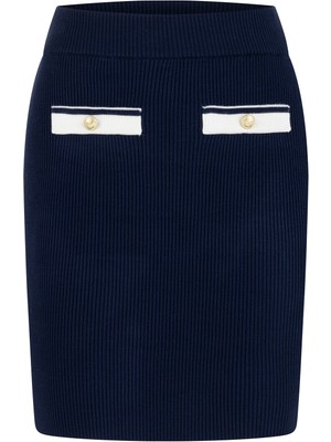 Düğme Detaylı Mini Dar Etek