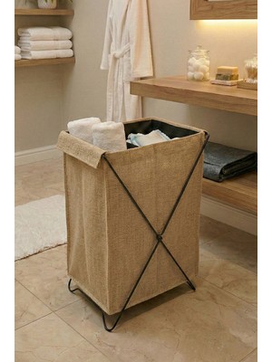 Handyol Çift Bölmeli Katlanabilir Kirli Çamaşır Sepeti Çelik Iskelet Suya Dayanıklı Modern Tasarım