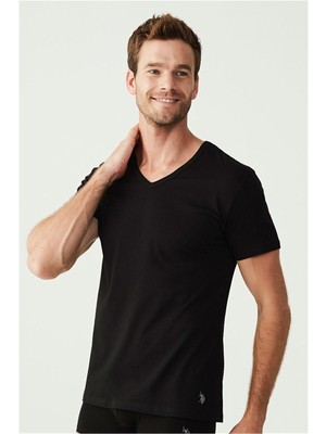 Erkek V Yaka Kısa Kollu %100 Pamuklu 2'li Paket Tshirt Atlet 80199