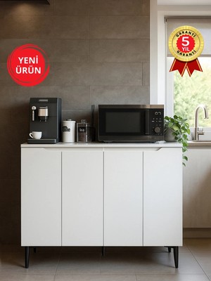 Dorpek Olie 4 Kapaklı Çok Amaçlı Dolap, Erzak Dolabı, Kahve Köşesi Dolabı & Kiler Dolabı 120 cm Beyaz