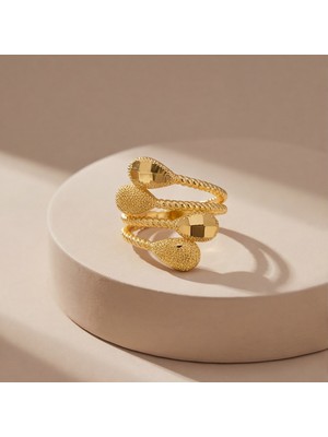Ferizz Altın Kaplama Desenli Model Ayarlanabilir Kadın Yüzük YZK-511
