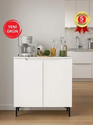 Dorpek Olie 2 Kapaklı Çok Amaçlı Dolap, Erzak Dolabı, Kahve Köşesi Dolabı & Kiler Dolabı 90 cm Beyaz