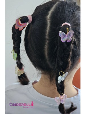 Cinderella 7'li Renkli Kelebekli Saç Küpesi Seti Süslü Toka - Halkalı Örgü Saç Süsü Tokası Süsleme Aksesuarı