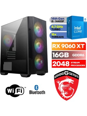 MSI Şafak-Gaming Pc Ddr5-Intel Core I5 14400F-RX 9060XT 16GB- 16 GB Ddr5 Ram-1 Tb Nvme M.2 5000 4000-WİN11PRO-WİFİ-BLUETOOTH-