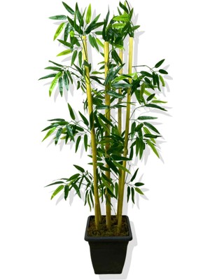 Yapay Bambu Ağaç 110 cm 5 Bambulu Siyah Saksı