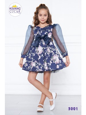 Kıvanç Çocuk Kız Çocuk Organze Kollu Mezuniyet Elbisesi