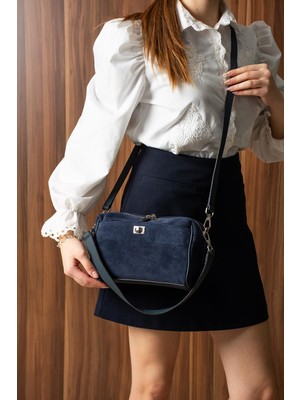 Piel Lino Pıel Lıno Kadın Hakiki Süet Deri Omuz ve Çapraz Çanta PL038-S Lacivert