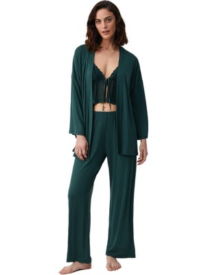 Penye Mood Kadın Zümrüt 3'lü Pijama Takımı PM9927