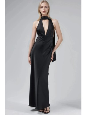 Hiccup Kadın V Yaka Bodycon Maxi Elbise Siyah