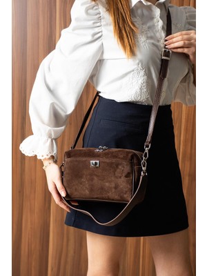 Piel Lino Pıel Lıno Kadın Hakiki Süet Deri Omuz ve Çapraz Çanta PL038-S Kahve