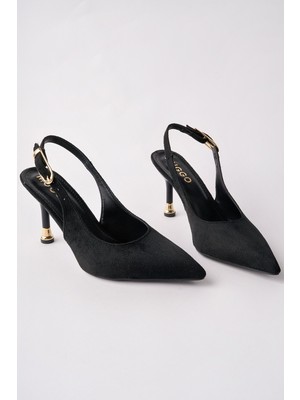 Muggo Chic Sivri Burun Arkası Açık Kadın Topuklu Ayakkabı