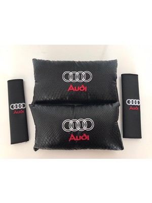 Şenyıldız Aksesuar Audi Nakışlı Deri 1 Çift Boyun Yastık ve 1 Çift Kemer Pedi