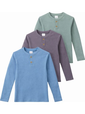 Monox Erkek Çocuk 3’lü Paket Uzun Kollu Henley Yaka Sweatshirt