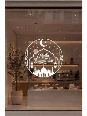 New Jargon Mutlu Bayramlar Cam Vitrin Sticker – Bayram Temalı Mağaza Vitrin Süsü