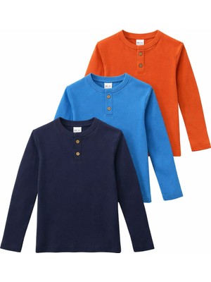 Monox Erkek Çocuk 3’lü Paket Uzun Kollu Henley Yaka Sweatshirt