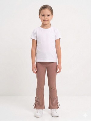 İncili Kız Çocuk Kaşkorse Ispanyol Paça Tayt - Pudra Detaylı Yeşil Esnek Okul ve Günlük Tayt