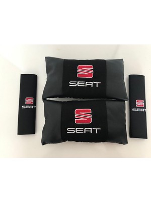 Şenyıldız Aksesuar Seat Nakışlı Deri 1 Çift Boyun Yastık ve 1 Çift Kemer Pedi