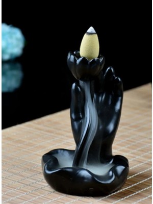 Miamantra Siyah Seramik Mini Lotus Geri Akış Tütsülük