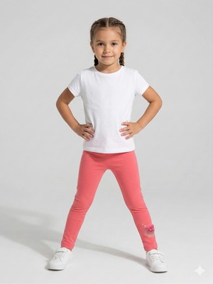 İncili Kız Çocuk Pamuklu Karpuz Nakışlı Esnek Tayt - Koyu Pembe Okul ve Günlük Kullanım Çocuk Taytı