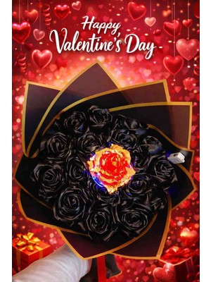 Ada Home Collection Siyah Saten Gülden Ledli Yapay Çiçek Buketi