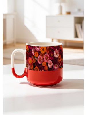 BB Design Pembe Çiçekler Tasarımlı Seramik Baskılı Pro Kupa Bardak 330ML