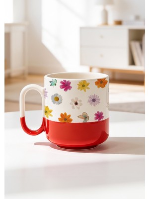 BB Design Çiçekler Tasarımlı Seramik Baskılı Pro Kupa Bardak 330ML