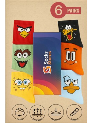 Esinti Erkek Kadın Çorap Soket Corap Bayan Renkli Desenli Çoraplar 6 Adet