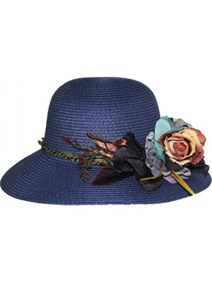 Bay Şapkacı Bohem Çiçek Buketi Detaylı Kadın Plaj Şapkası Hasır Kadın Şapka 3868