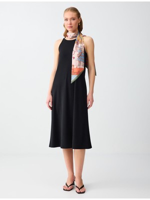 Jimmy Key Siyah Bisiklet Yaka Kolsuz Bol Kesim Basic Örme Elbise