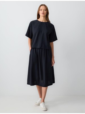 Jimmy Key Siyah Yüksek Bel Rahat Kesim Dokuma Midi Etek