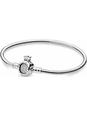 Genel Pandora Moments Işıltılı Taç O Yılan Zincir Bileklik 925 Ayar Gümüş